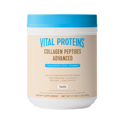 Vital Proteins Collagen Peptides Powder Advanced with Hyaluronic Acid & Vitamin C, 20oz Collagen Protein, Unflavored, 27 Servings