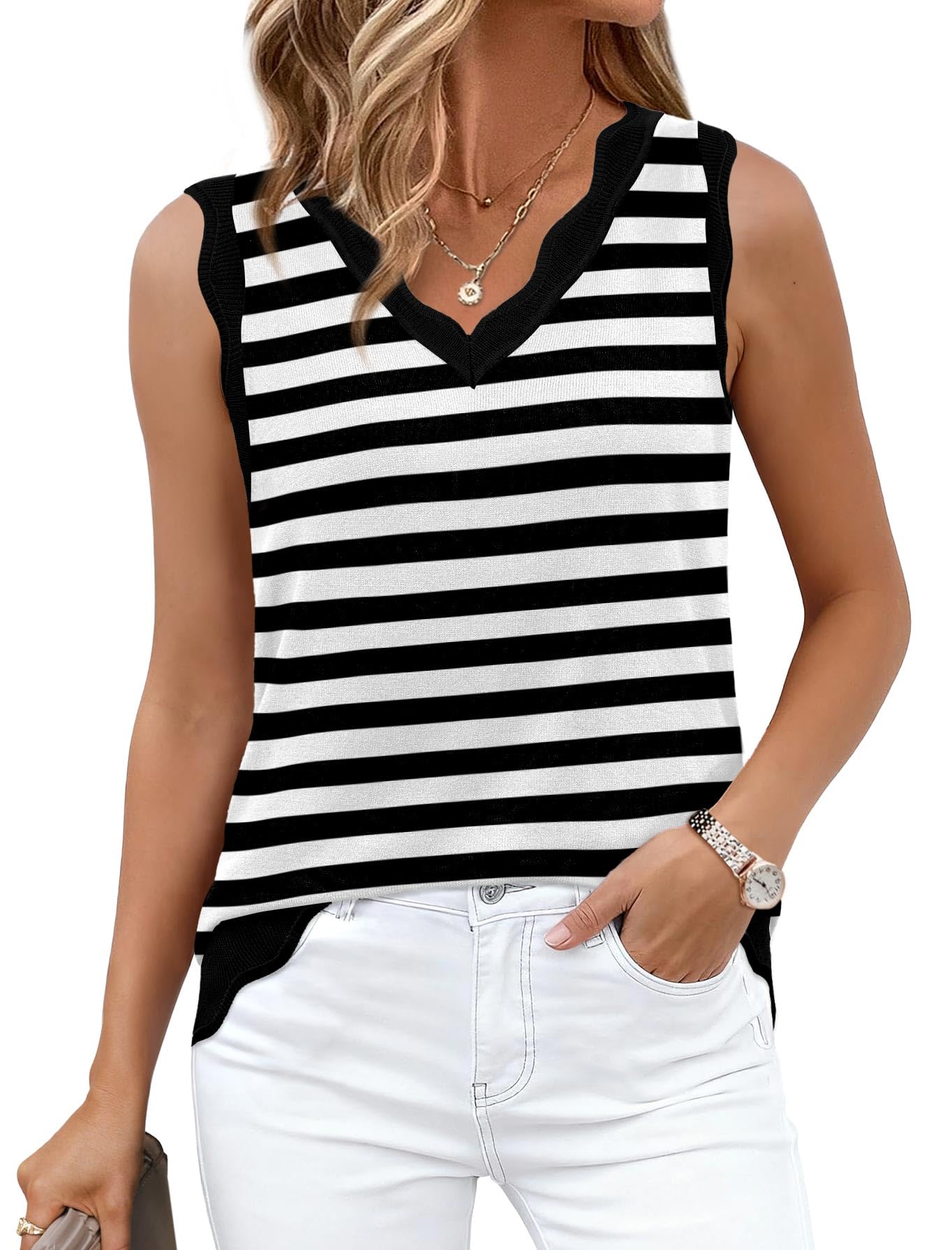 WIHOLL Tank Tops for Women Sleeveless Summer Tops Spring Fashion Lightweight Sweater Vest V Neck Business Casual Outfits