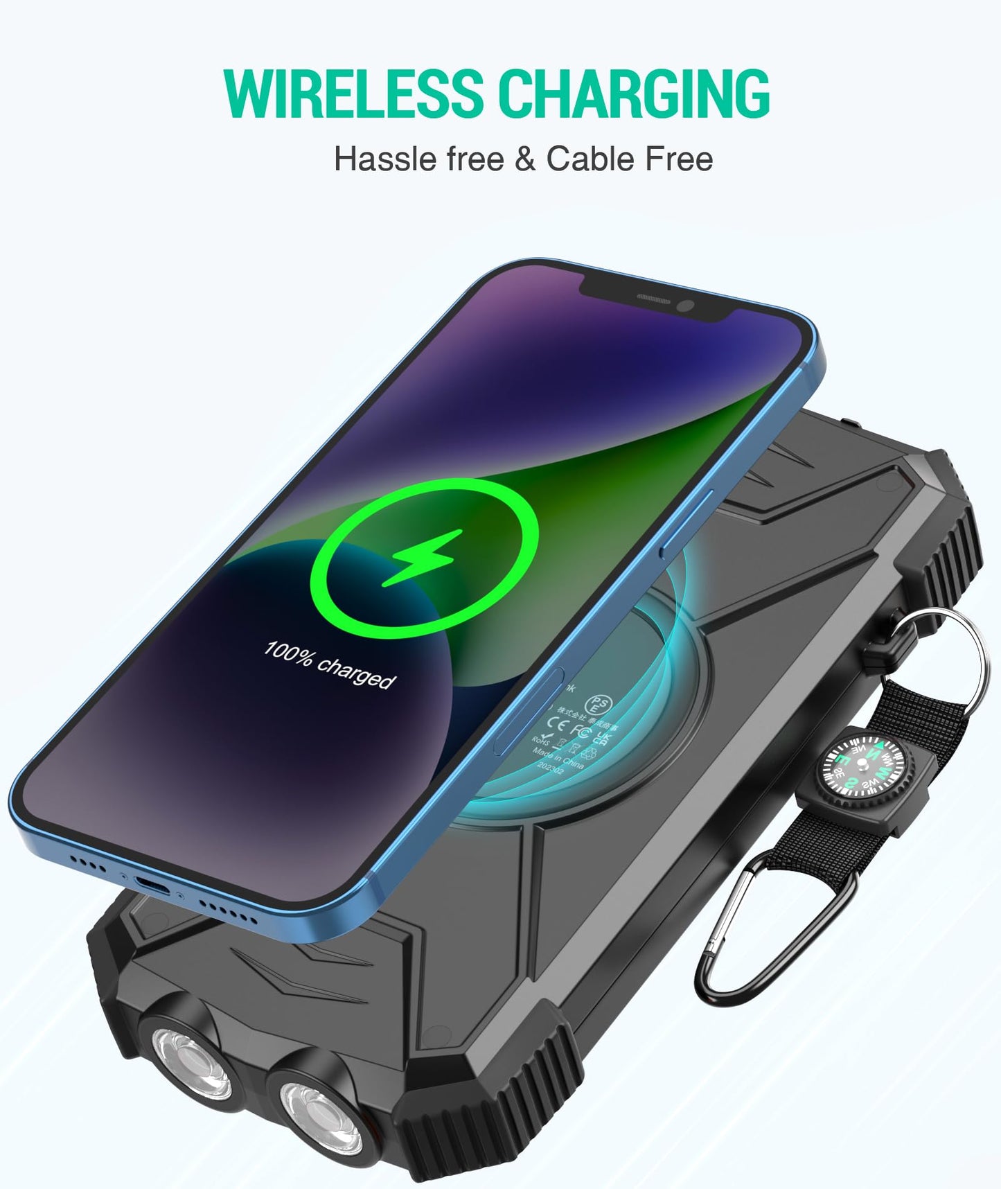 BLAVOR Solar Power Bank 10,000mAh, Portable Wireless Charger, 20W Fast Charging External Battery Pack with USB C for Cell Phones, Solar Panel Charging with Dual Flashlight for Camping