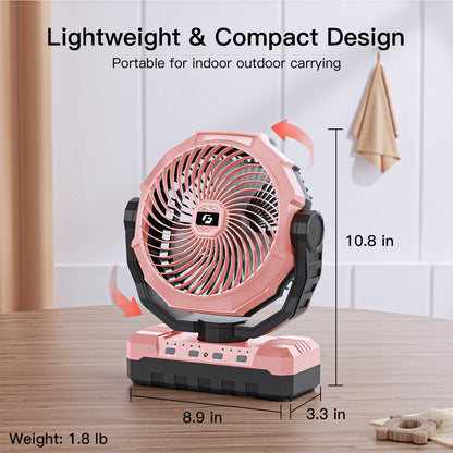 FRIZCOL 3-in-1 Camping Fan - Portable Fans Rechargeable - 24000mAh Battery Powered Fan with Light & Remote for Indoor, Outdoor, Tent, Travel, Fishing, Jobsite, Gifts for Men Dad Him - Green