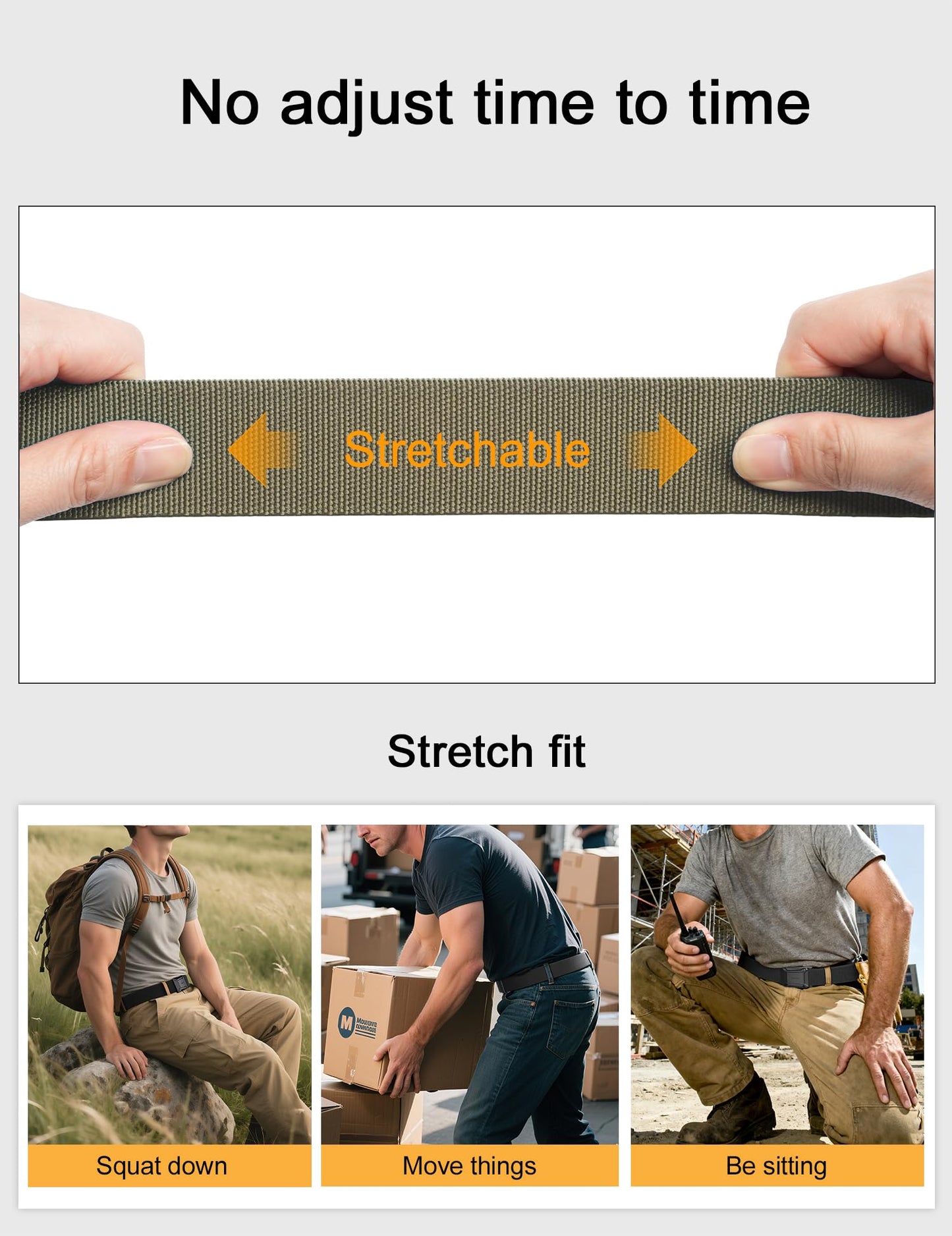 JUKMO Stretch Tactical Belt for Men, Military Work Rigger Hiking 1.5" Elastic Nylon Web Ratchet Quick Release Belt
