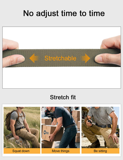JUKMO Stretch Tactical Belt for Men, Military Work Rigger Hiking 1.5" Elastic Nylon Web Ratchet Quick Release Belt