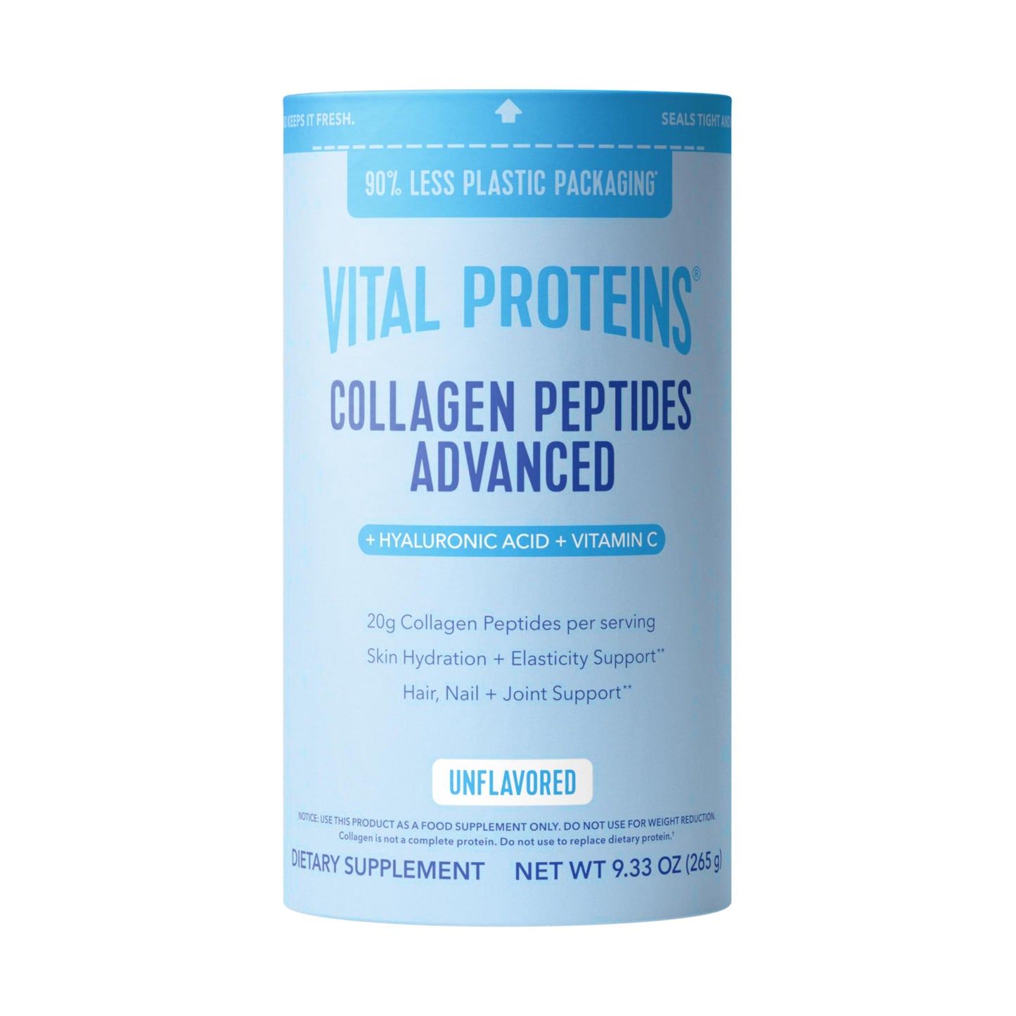 Vital Proteins Collagen Peptides Powder Advanced with Hyaluronic Acid & Vitamin C, 20oz Collagen Protein, Unflavored, 27 Servings