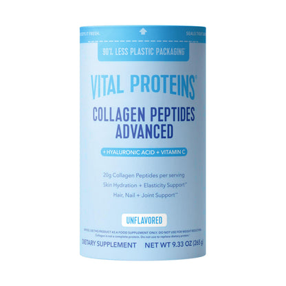 Vital Proteins Collagen Peptides Powder Advanced with Hyaluronic Acid & Vitamin C, 20oz Collagen Protein, Unflavored, 27 Servings