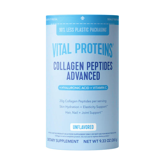 Vital Proteins Collagen Peptides Powder Advanced with Hyaluronic Acid & Vitamin C, 20oz Collagen Protein, Unflavored, 27 Servings