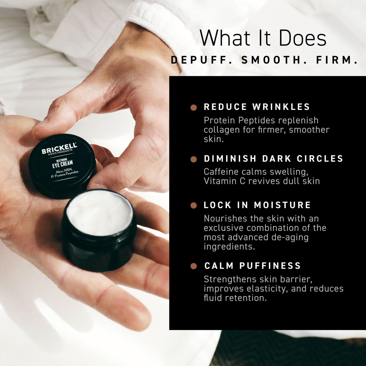 Brickell Men's Restoring Under Eye Cream for Men, Anti Aging Eye Balm To Reduce Puffiness, Wrinkles, Dark Circles, Crows Feet & Eye Bags, Caffeine, Hyaluronic Acid & Protein Peptides, 0.5oz, Unscented
