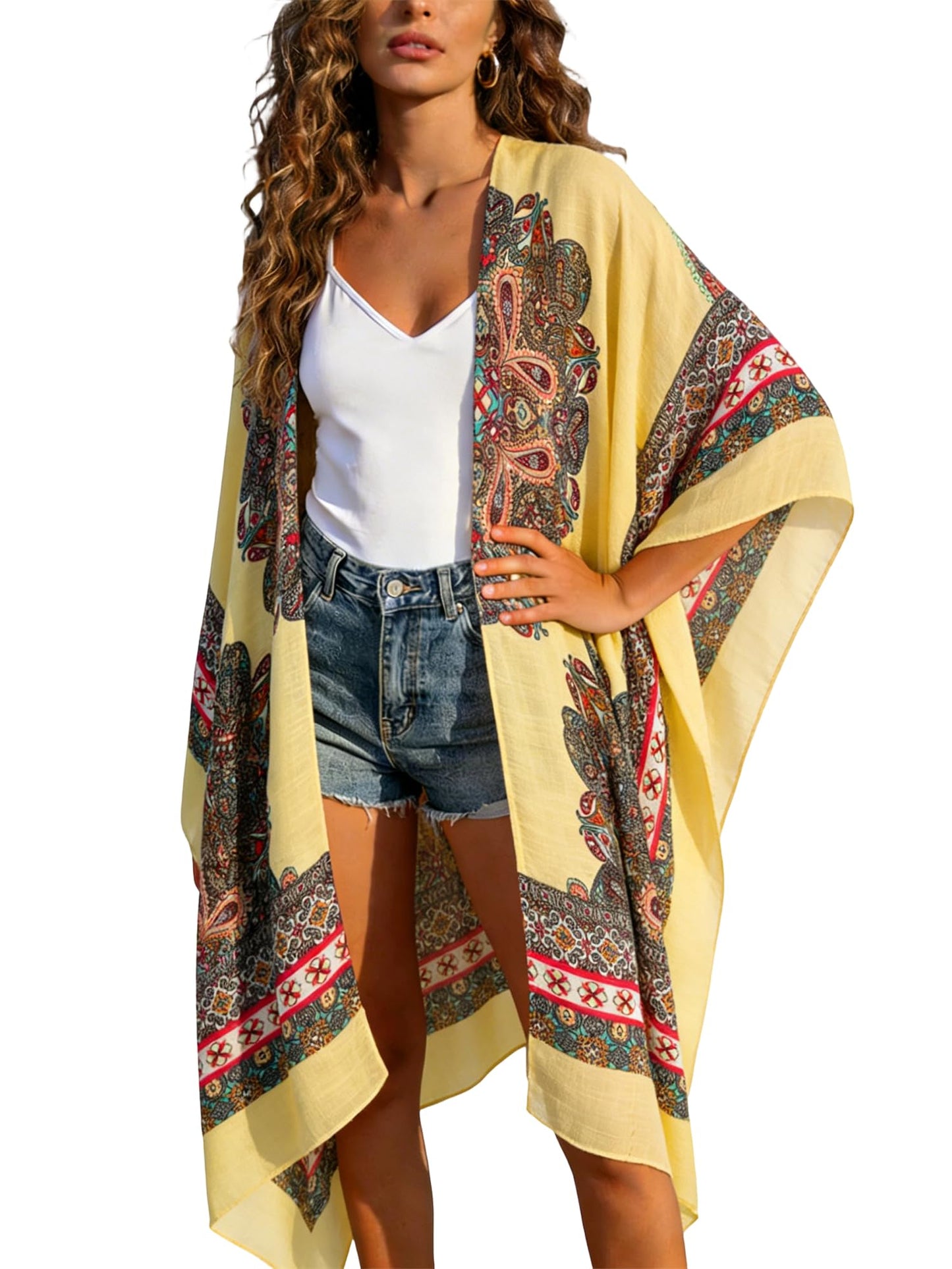 Breezy Lane Women's Kimono Cardigan Summer Swimsuit Coverups Beach Cover Up with Floral Print for Vacation