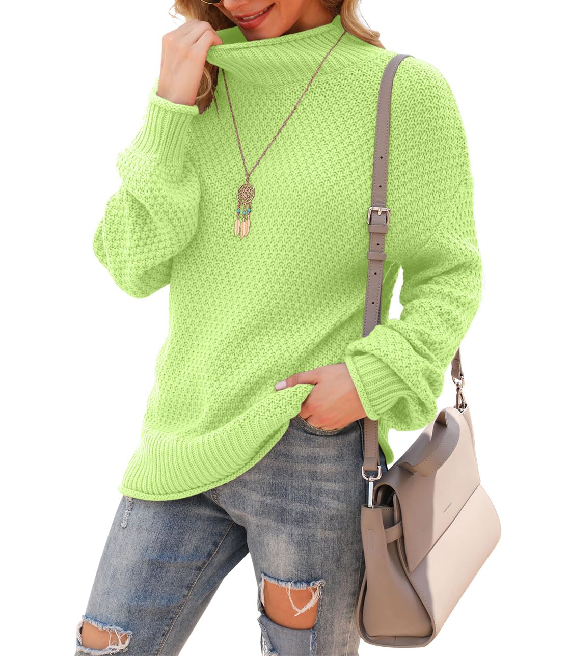 Jouica Women's Turtleneck Oversized Sweaters Batwing Long Sleeve Pullover Loose Chunky Knit Jumper