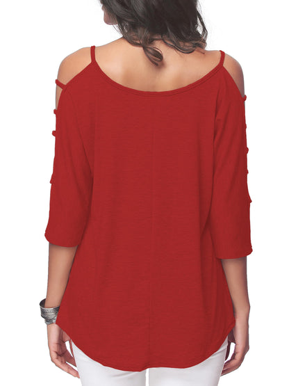Jar of Love Women's Cold Shoulder Tops 3/4 Sleeve Sexy Going Out T-Shirts for Women Casual Tunic Tops