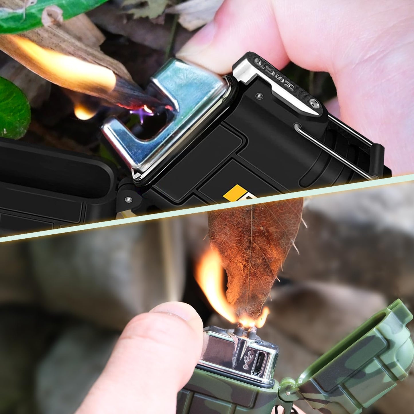 2 Pack Waterproof Lighter Outdoor Windproof Torch Lighters Dual Arc Butane Electric Lighters USB Rechargeable Lighters Flameless Plasma Lighter Camping Hiking Adventure Survival Tactical Gear