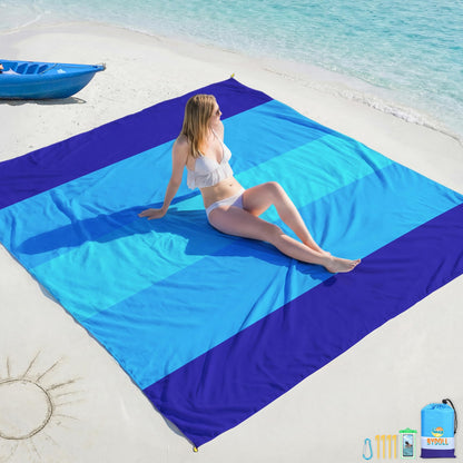 BYDOLL Beach Blanket Waterproof Sandproof Large Sand Free,78''X81''/10'X9' Oversized Sandless Lightweight Blanket Picnic Mat for Beach Travel Camping Hiking with Stakes