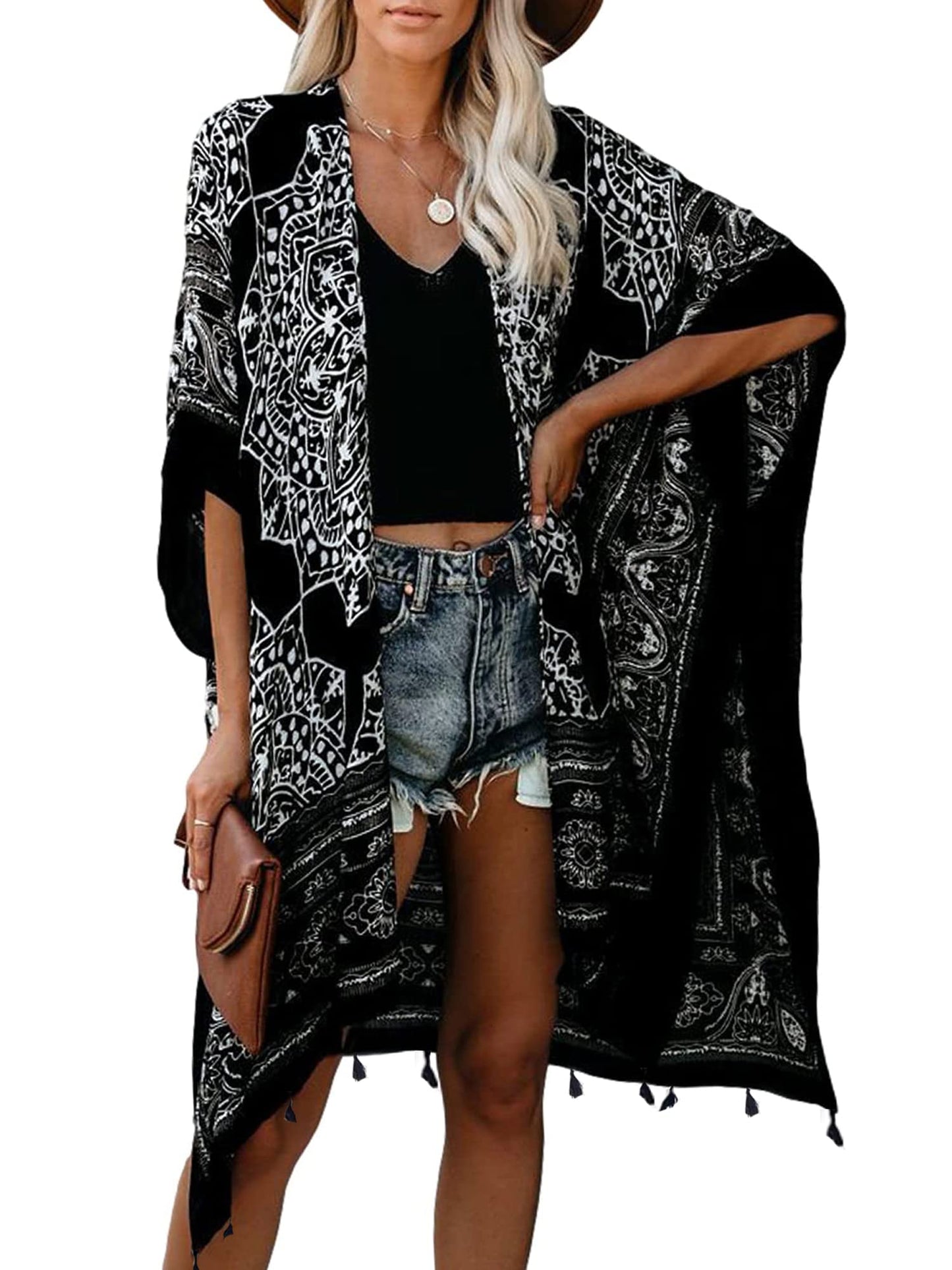 Breezy Lane Women's Kimono Cardigan Summer Swimsuit Coverups Beach Cover Up with Floral Print for Vacation
