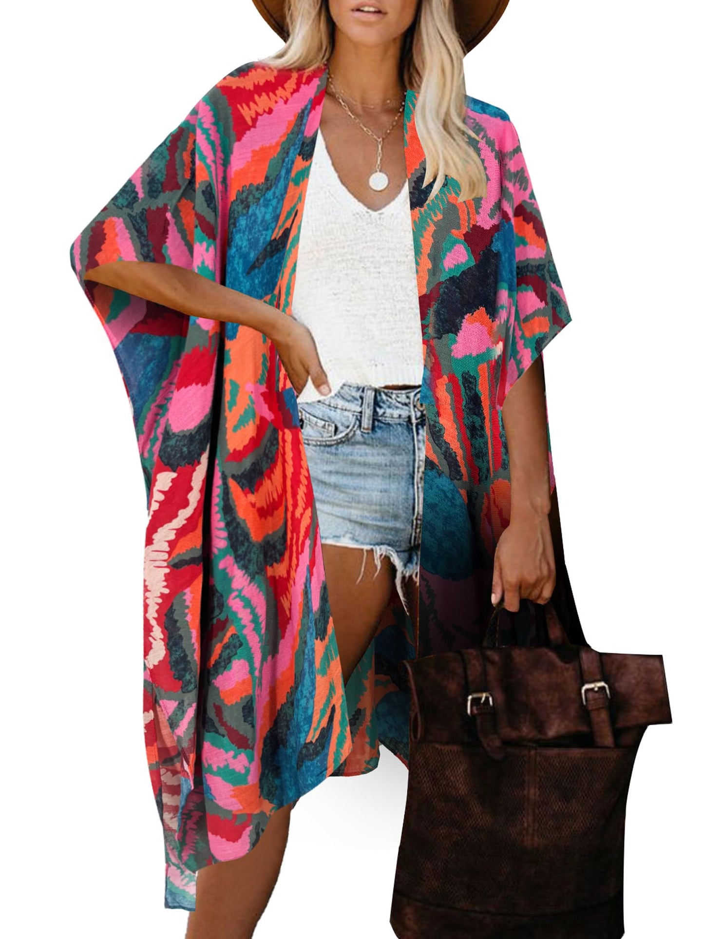 Breezy Lane Women's Kimono Cardigan Summer Swimsuit Coverups Beach Cover Up with Floral Print for Vacation