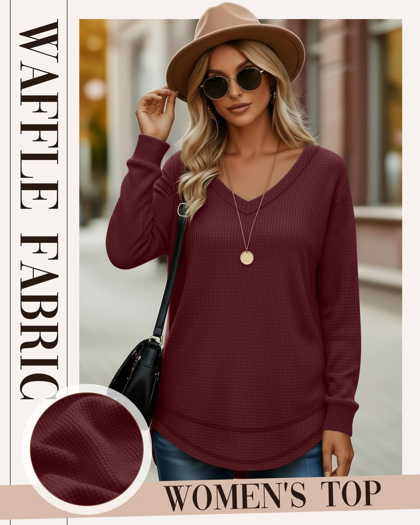 3 Pack Women's Waffle Knit Tunic Tops for Leggings Long Sleeve V Neck Sweatshirts Curved Hem Shirts 2026 Trendy
