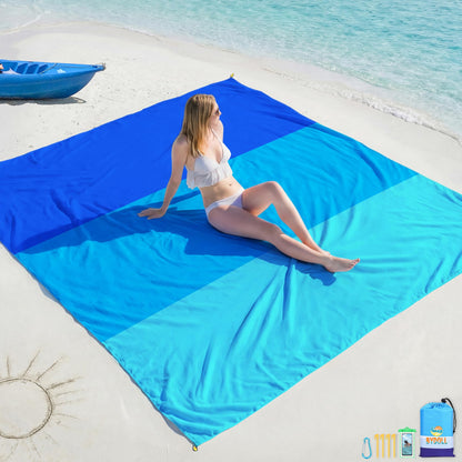 BYDOLL Beach Blanket Waterproof Sandproof Large Sand Free,78''X81''/10'X9' Oversized Sandless Lightweight Blanket Picnic Mat for Beach Travel Camping Hiking with Stakes