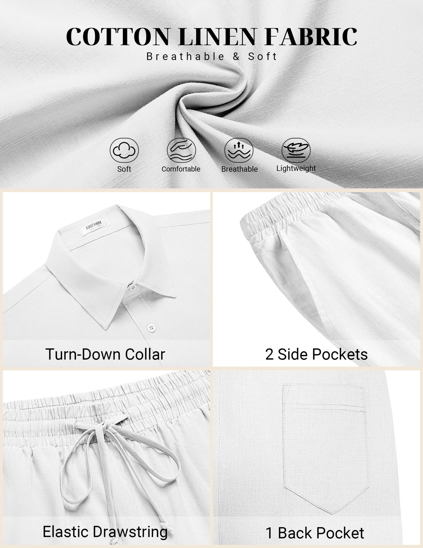 COOFANDY Men's 2 Pieces Cotton Linen Set Short Sleeve Button Down Shirts Summer Beach Shorts Casual Outfits