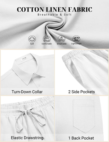 COOFANDY Men's 2 Pieces Cotton Linen Set Short Sleeve Button Down Shirts Summer Beach Shorts Casual Outfits
