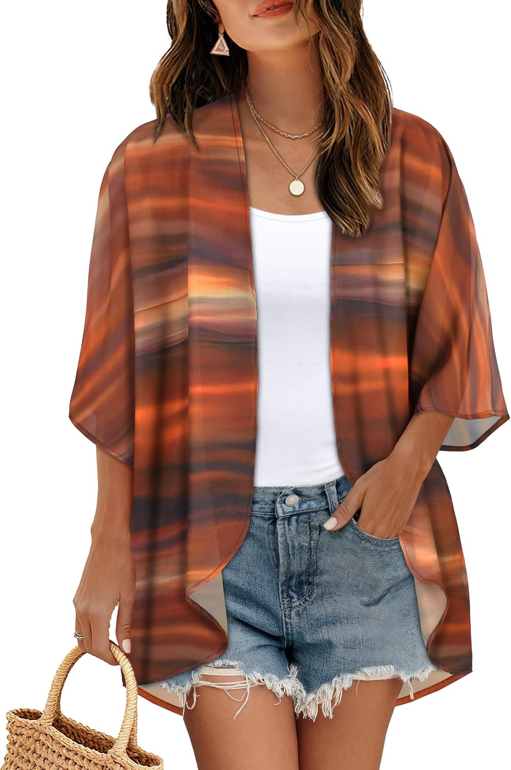 Women's Floral Print Puff Sleeve Kimono Cardigan Loose Cover Up Casual Blouse Tops 2026