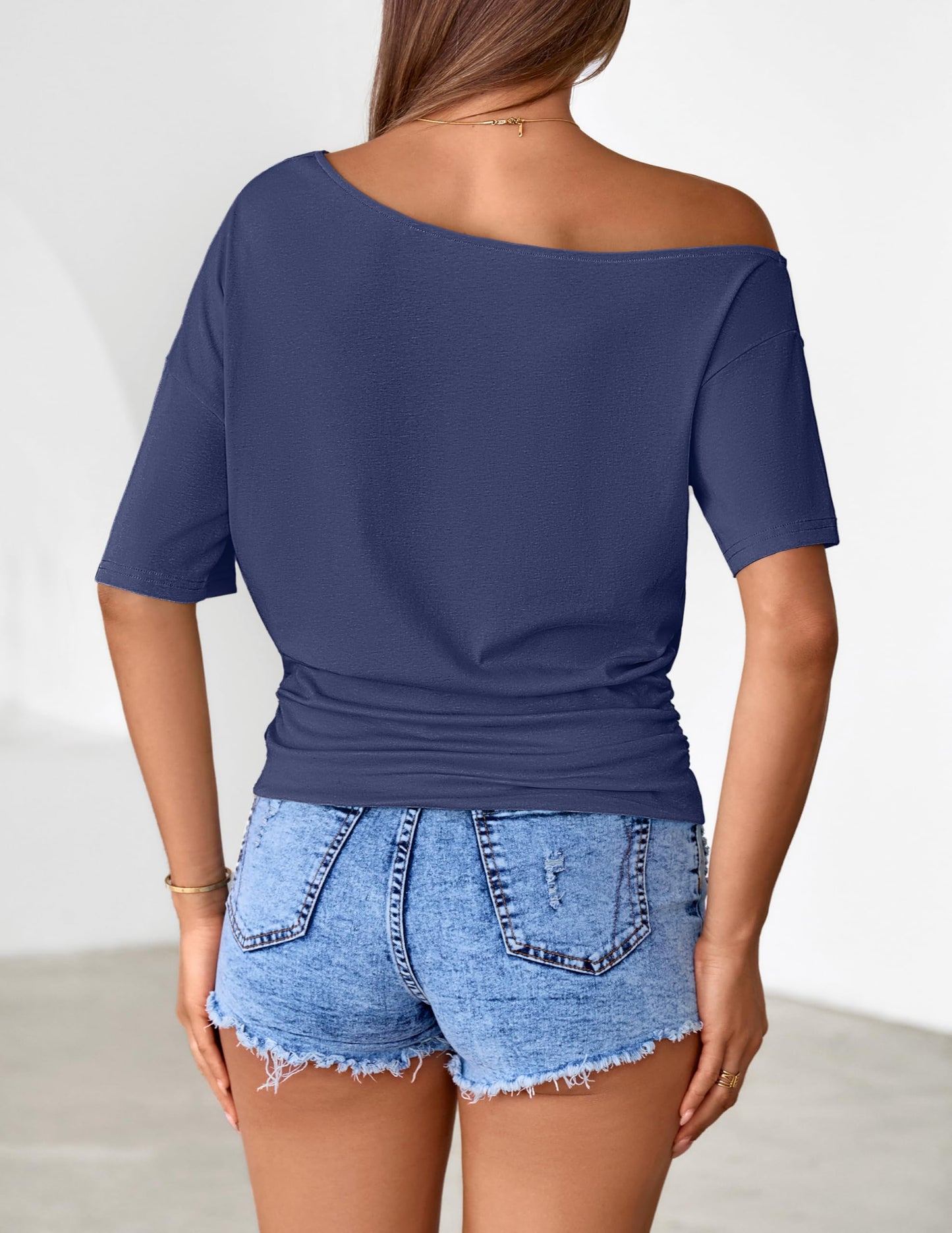 MEROKEETY Women's Off The Shoulder Short Sleeve Tops 2026 Summer Casual Going Out Trendy Y2k T Shirts