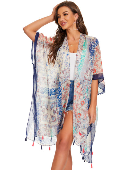 Breezy Lane Women's Kimono Cardigan Summer Swimsuit Coverups Beach Cover Up with Floral Print for Vacation