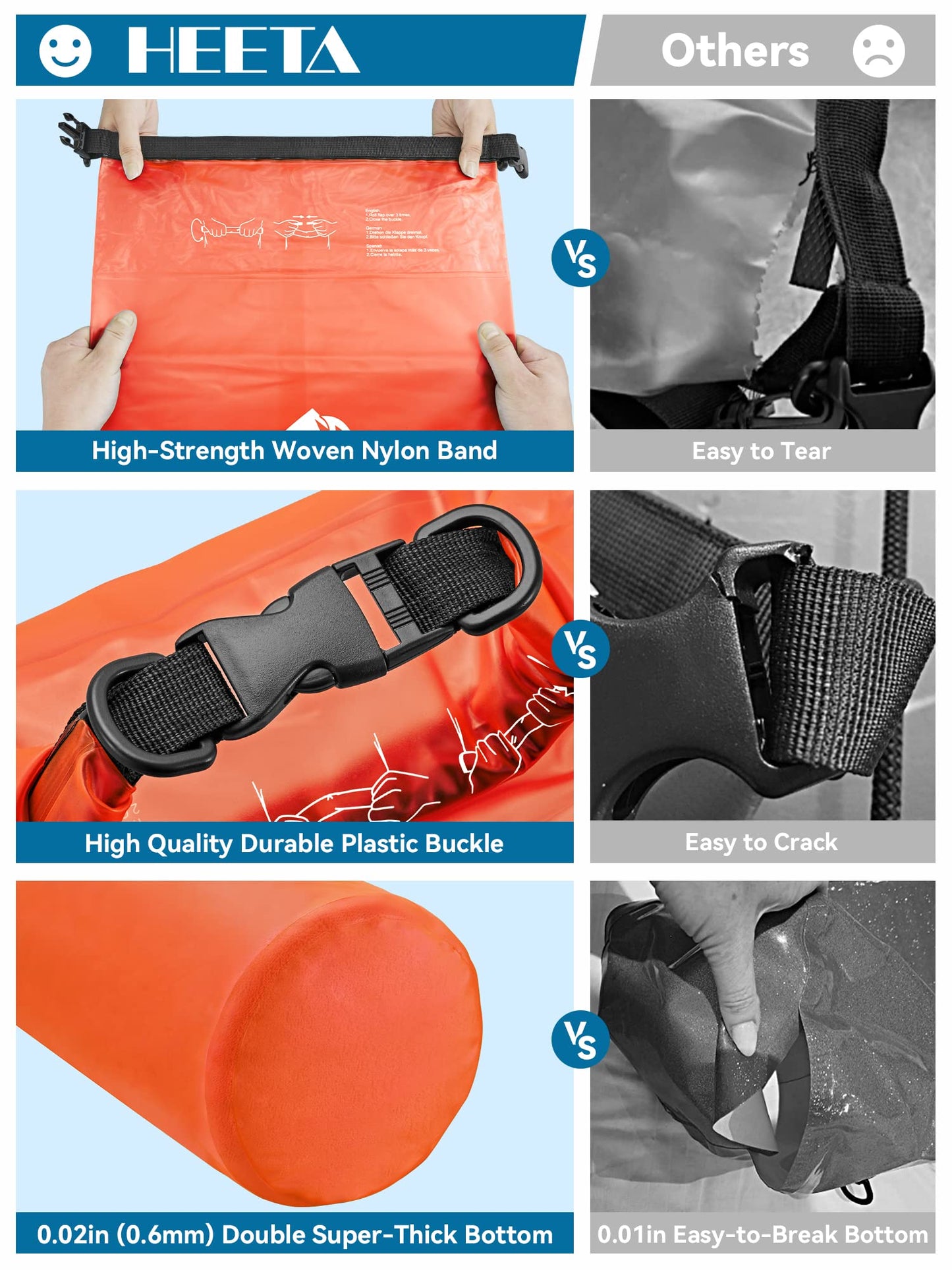 HEETA Dry Bag Waterproof for Women Men, 5L/10L/20L/30L/40L Roll Top Lightweight Dry Storage Bag Backpack with Phone Case for Travel Swimming Boating Kayaking Paddle Board Camping Beach Accessories