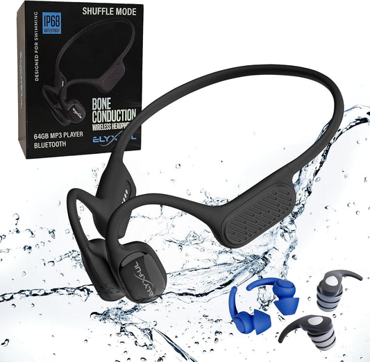 Bone Conduction Swimming Headphones, IP68 Waterproof Bluetooth & 64GB MP3 Player, Open-Ear Water Headphones for Swimming with Mic, Secure Fit, Great for Running, Cycling, and Workouts