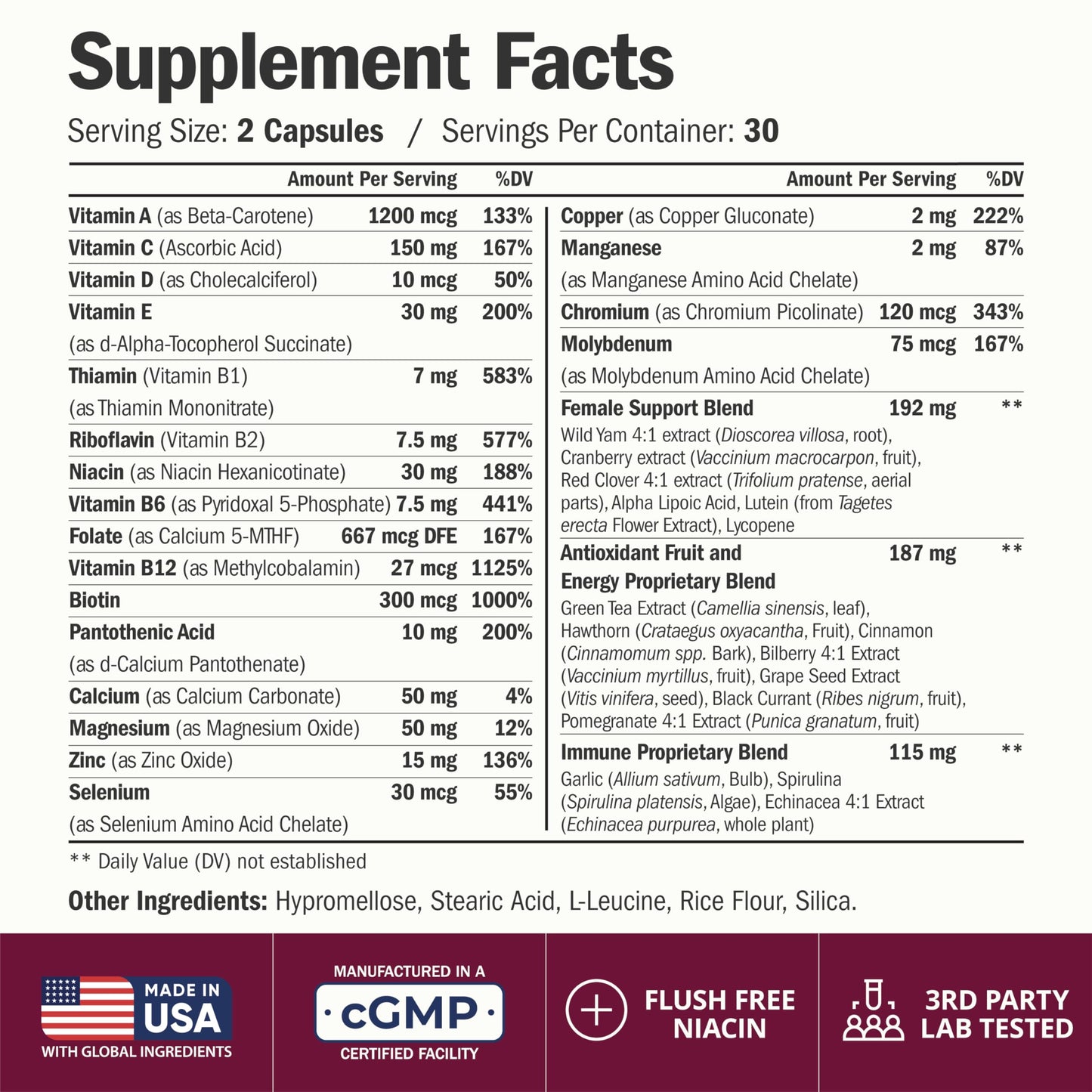 Vimerson Health Multivitamin for Women: Methylated B Vitamins, Chelated Minerals and Bioavailable D3 for Focus and Energy Support – Daily Womens Multivitamins and Multiminerals – 60 Capsules