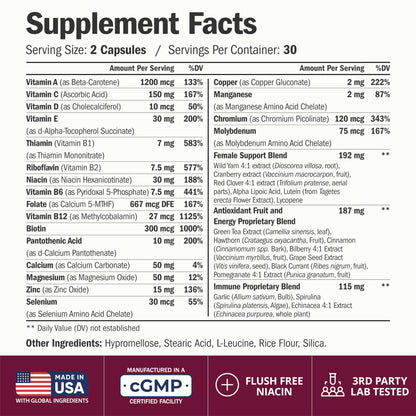 Vimerson Health Multivitamin for Women: Methylated B Vitamins, Chelated Minerals and Bioavailable D3 for Focus and Energy Support – Daily Womens Multivitamins and Multiminerals – 60 Capsules