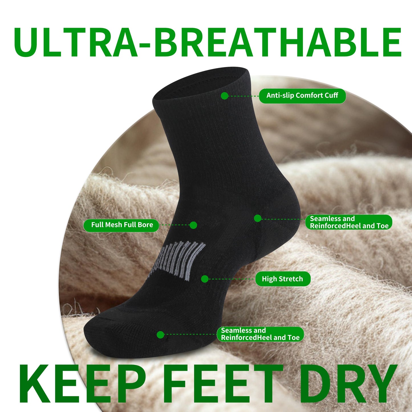 90% Merino Wool Socks for Men and Women,Casual Breathable Soft,3 Pairs