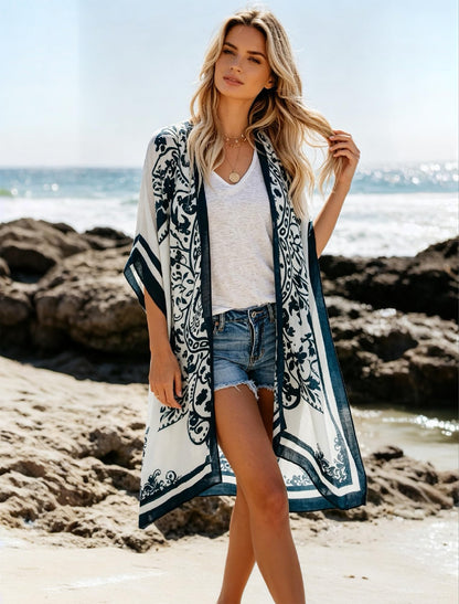 Breezy Lane Women's Kimono Cardigan Summer Swimsuit Coverups Beach Cover Up with Floral Print for Vacation