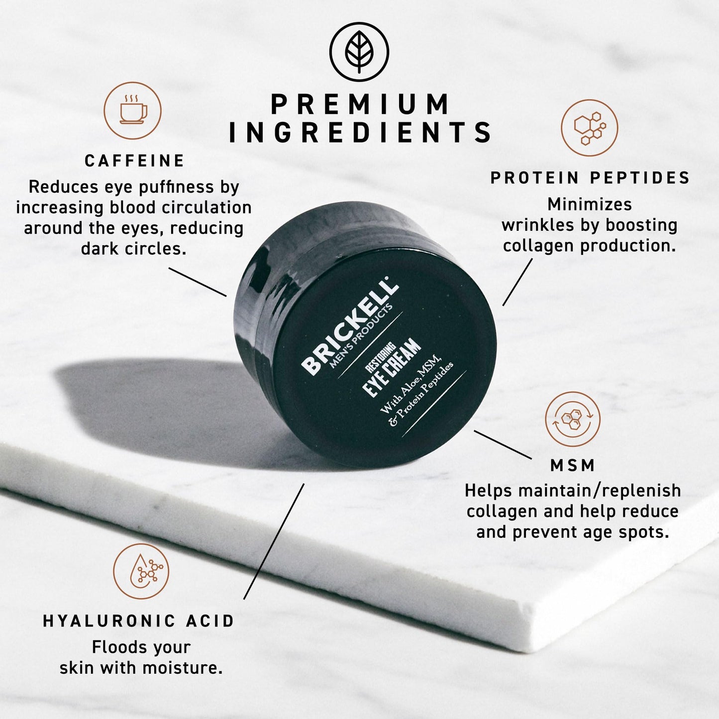 Brickell Men's Restoring Under Eye Cream for Men, Anti Aging Eye Balm To Reduce Puffiness, Wrinkles, Dark Circles, Crows Feet & Eye Bags, Caffeine, Hyaluronic Acid & Protein Peptides, 0.5oz, Unscented