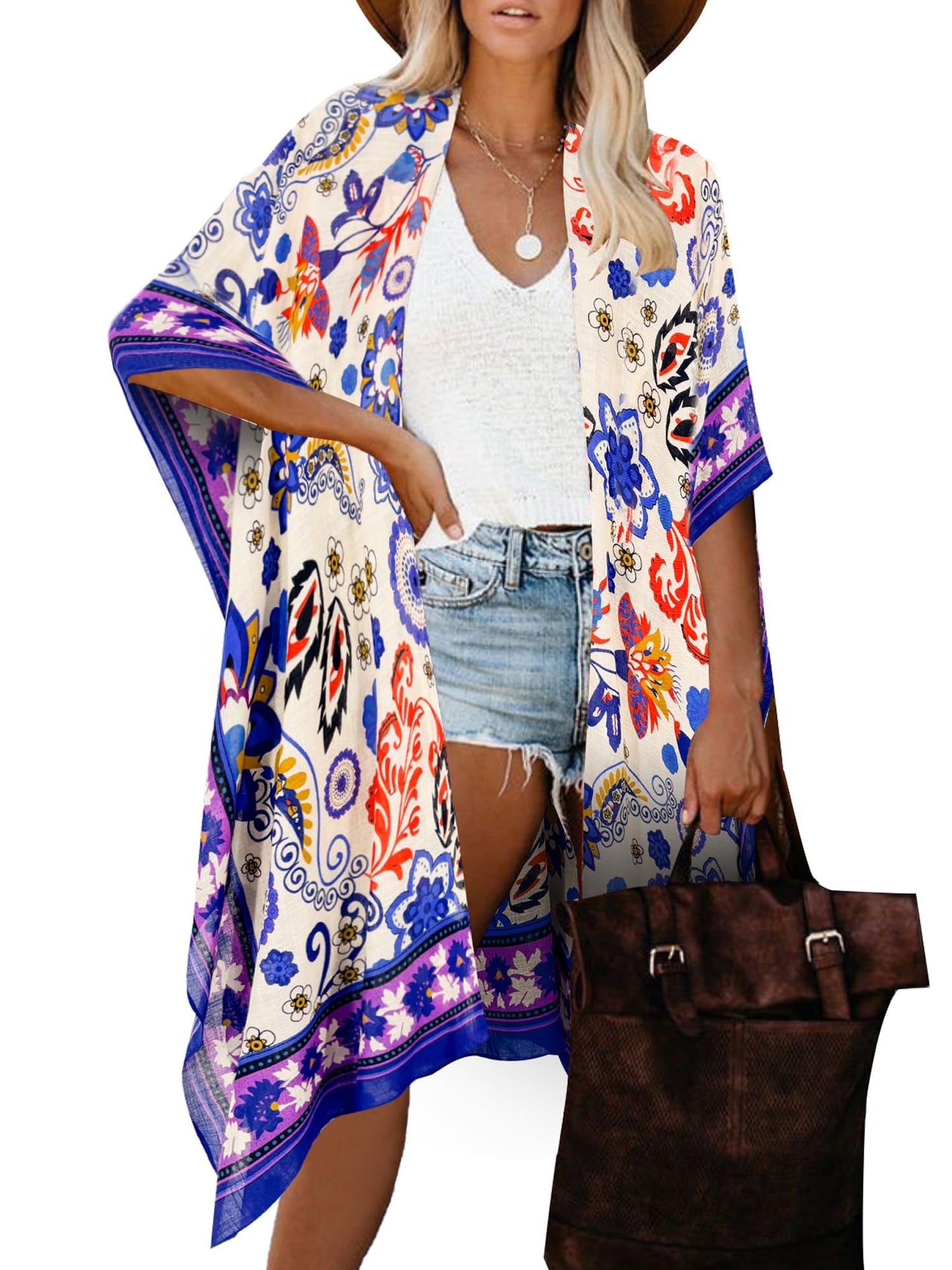 Breezy Lane Women's Kimono Cardigan Summer Swimsuit Coverups Beach Cover Up with Floral Print for Vacation