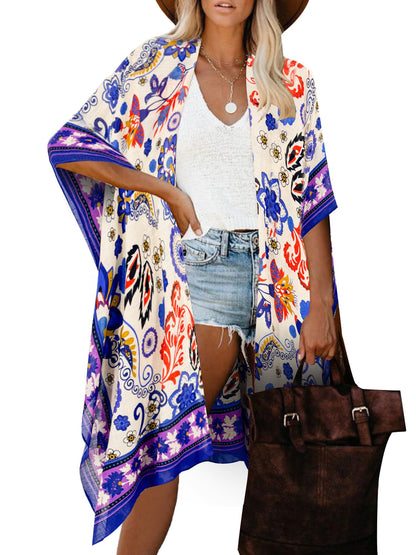 Breezy Lane Women's Kimono Cardigan Summer Swimsuit Coverups Beach Cover Up with Floral Print for Vacation