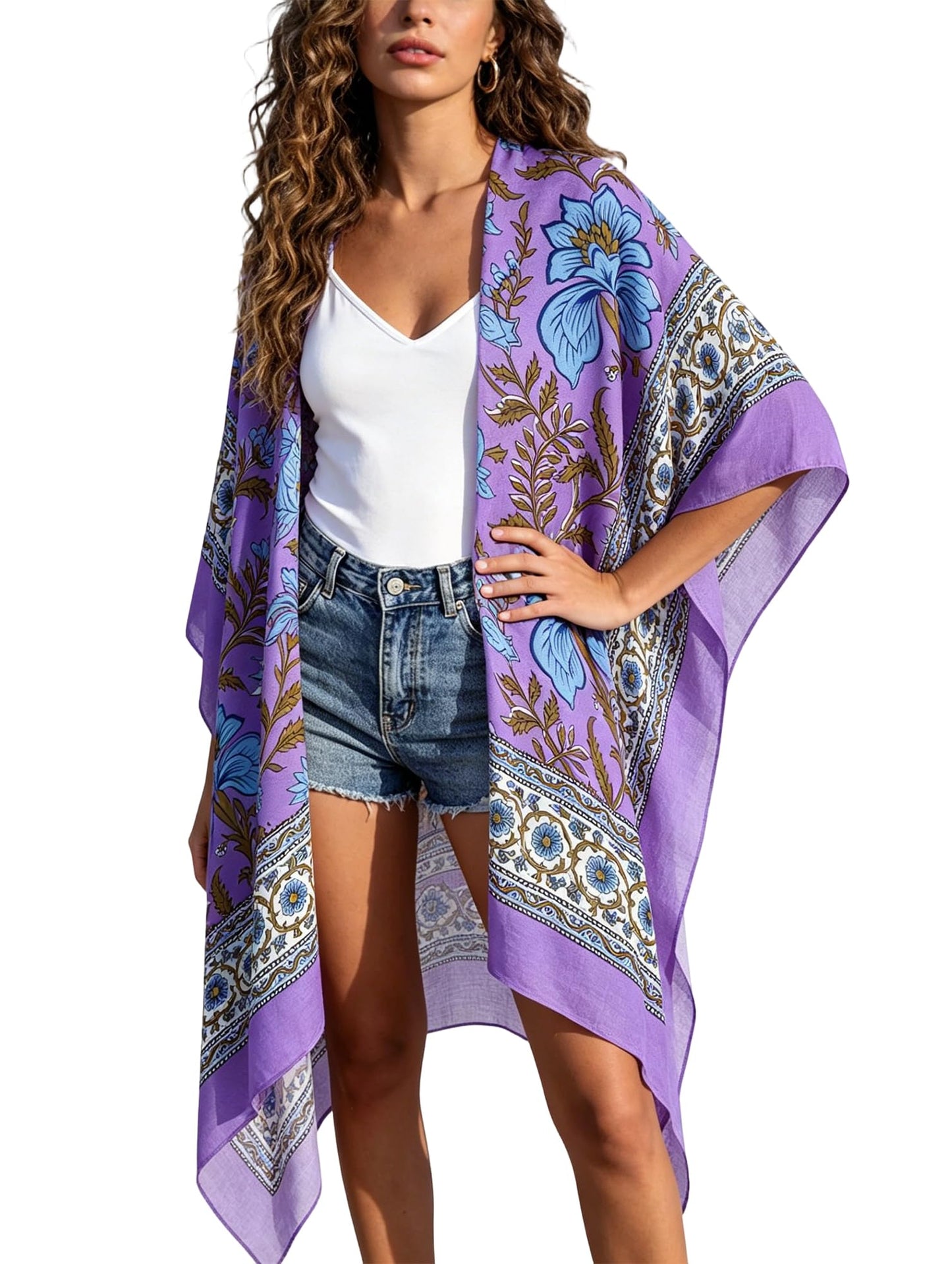 Breezy Lane Women's Kimono Cardigan Summer Swimsuit Coverups Beach Cover Up with Floral Print for Vacation