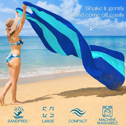 BYDOLL Beach Blanket Waterproof Sandproof Large Sand Free,78''X81''/10'X9' Oversized Sandless Lightweight Blanket Picnic Mat for Beach Travel Camping Hiking with Stakes
