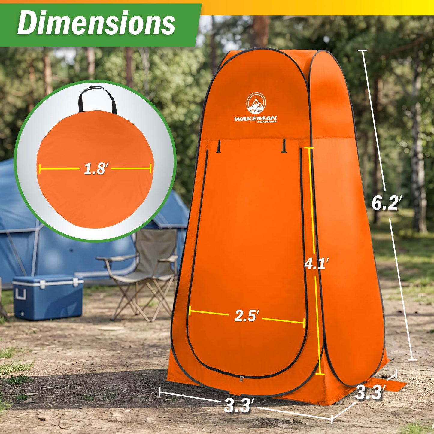 Wakeman Pop Up Changing Tent, 3.3 x 3.3 x 6.2ft, Camping Shower Tent for Portable Toilet Stall or Dressing Room with Carry Bag for Camping, Beach, or Tailgate, Polyester