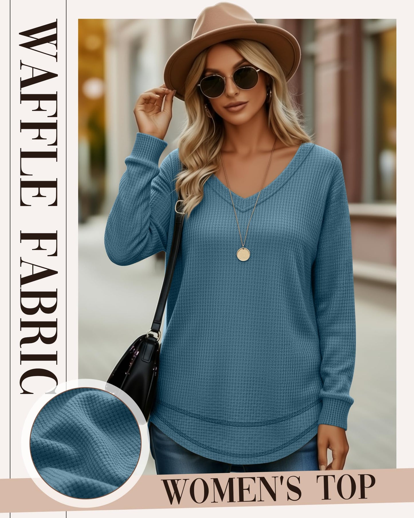 3 Pack Women's Waffle Knit Tunic Tops for Leggings Long Sleeve V Neck Sweatshirts Curved Hem Shirts 2026 Trendy