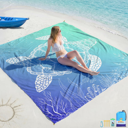 BYDOLL Beach Blanket Waterproof Sandproof Large Sand Free,78''X81''/10'X9' Oversized Sandless Lightweight Blanket Picnic Mat for Beach Travel Camping Hiking with Stakes