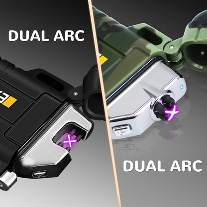 2 Pack Waterproof Lighter Outdoor Windproof Torch Lighters Dual Arc Butane Electric Lighters USB Rechargeable Lighters Flameless Plasma Lighter Camping Hiking Adventure Survival Tactical Gear