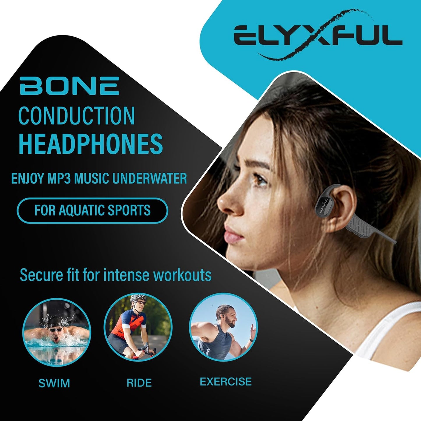 Bone Conduction Swimming Headphones, IP68 Waterproof Bluetooth & 64GB MP3 Player, Open-Ear Water Headphones for Swimming with Mic, Secure Fit, Great for Running, Cycling, and Workouts