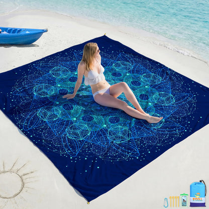 BYDOLL Beach Blanket Waterproof Sandproof Large Sand Free,78''X81''/10'X9' Oversized Sandless Lightweight Blanket Picnic Mat for Beach Travel Camping Hiking with Stakes