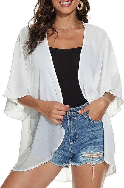Women's Floral Print Puff Sleeve Kimono Cardigan Loose Cover Up Casual Blouse Tops 2026