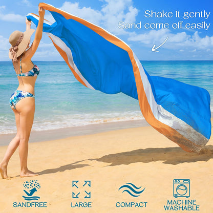 BYDOLL Beach Blanket Waterproof Sandproof Large Sand Free,78''X81''/10'X9' Oversized Sandless Lightweight Blanket Picnic Mat for Beach Travel Camping Hiking with Stakes