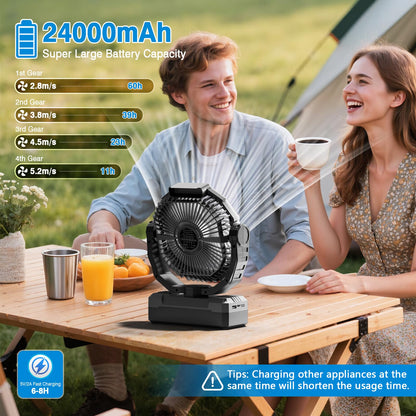 FRIZCOL 3-in-1 Camping Fan - Portable Fans Rechargeable - 24000mAh Battery Powered Fan with Light & Remote for Indoor, Outdoor, Tent, Travel, Fishing, Jobsite, Gifts for Men Dad Him - Green