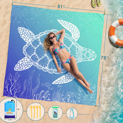 BYDOLL Beach Blanket Waterproof Sandproof Large Sand Free,78''X81''/10'X9' Oversized Sandless Lightweight Blanket Picnic Mat for Beach Travel Camping Hiking with Stakes