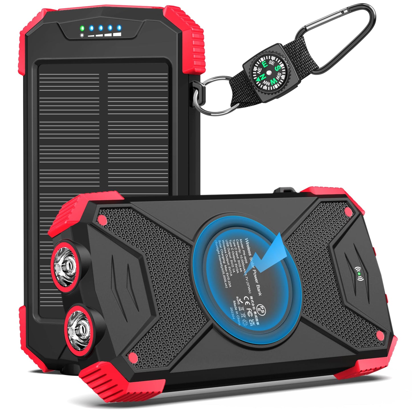 BLAVOR Solar Power Bank 10,000mAh, Portable Wireless Charger, 20W Fast Charging External Battery Pack with USB C for Cell Phones, Solar Panel Charging with Dual Flashlight for Camping