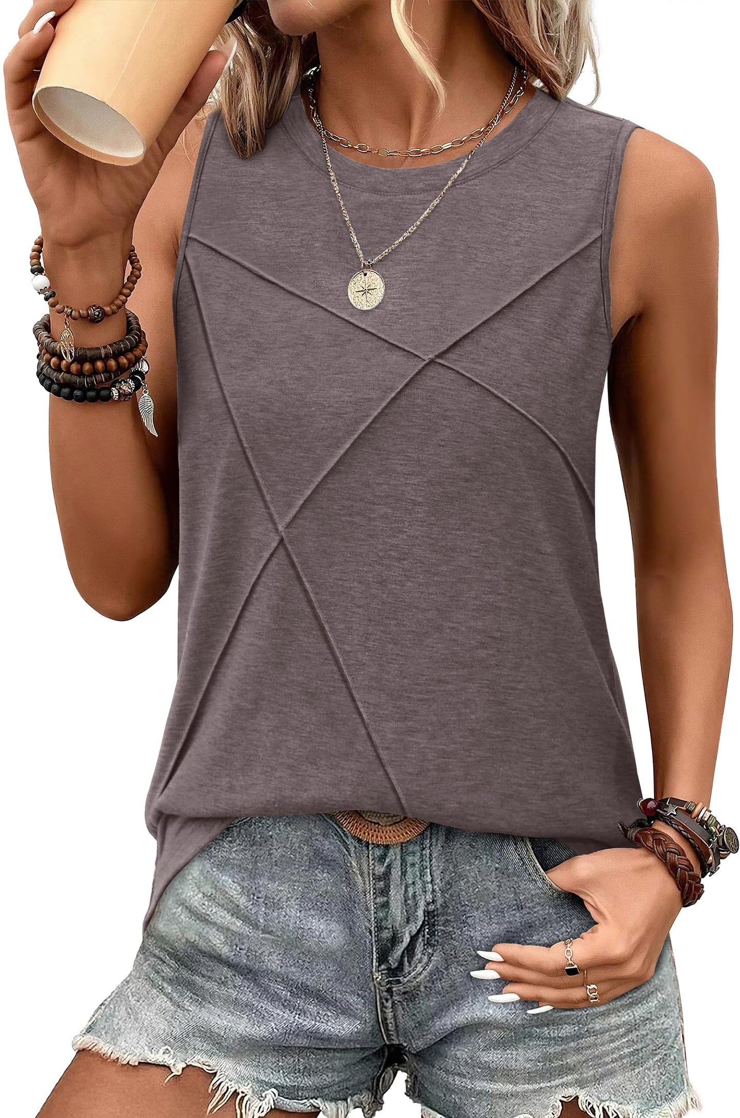 WIHOLL Women's Sleeveless Summer Crewneck Loose Fit Tank Tops