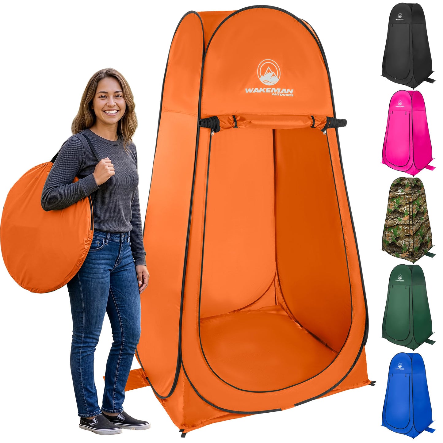 Wakeman Pop Up Changing Tent, 3.3 x 3.3 x 6.2ft, Camping Shower Tent for Portable Toilet Stall or Dressing Room with Carry Bag for Camping, Beach, or Tailgate, Polyester