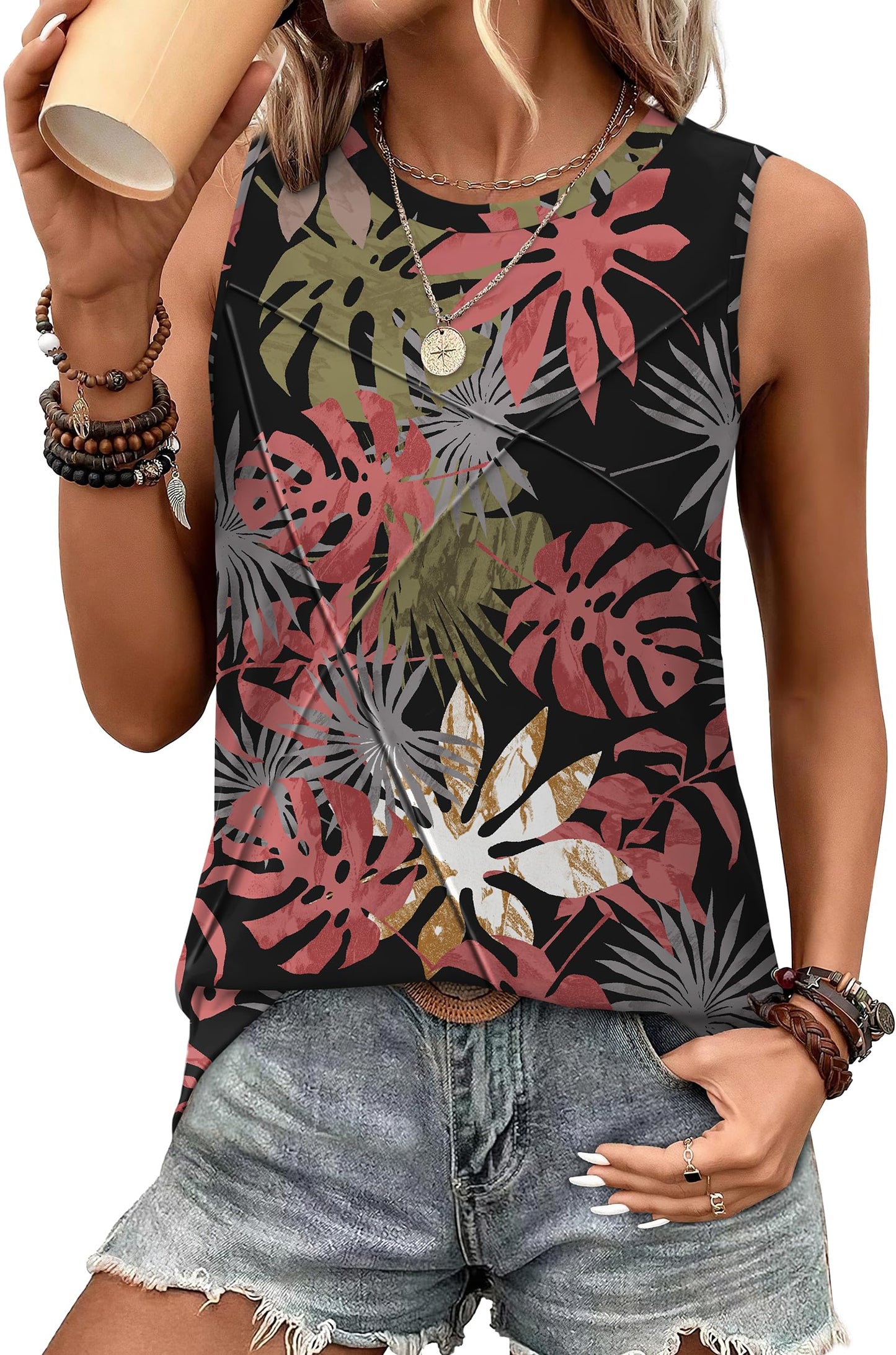 WIHOLL Women's Sleeveless Summer Crewneck Loose Fit Tank Tops