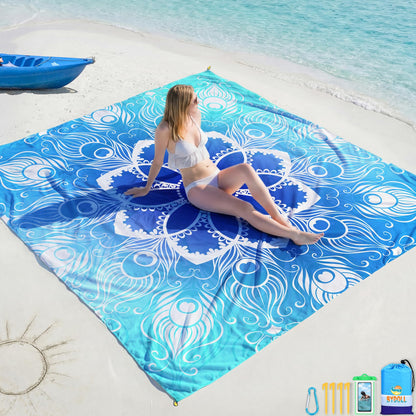 BYDOLL Beach Blanket Waterproof Sandproof Large Sand Free,78''X81''/10'X9' Oversized Sandless Lightweight Blanket Picnic Mat for Beach Travel Camping Hiking with Stakes